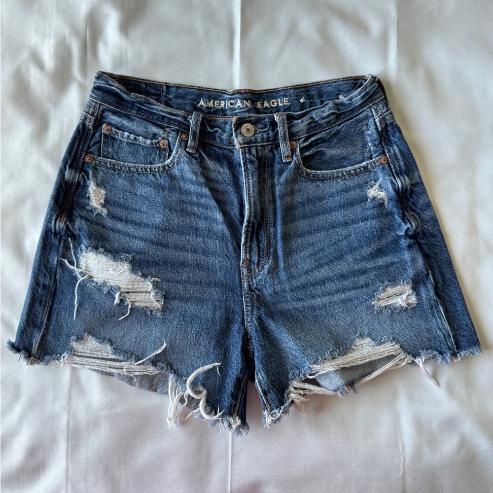 American Eagle Outfitters Women's Ripped Blue Jean Shorts